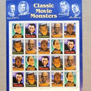 1997 US Stamps 32 cent Classic Movie Monsters pane of 20 Mint Condition